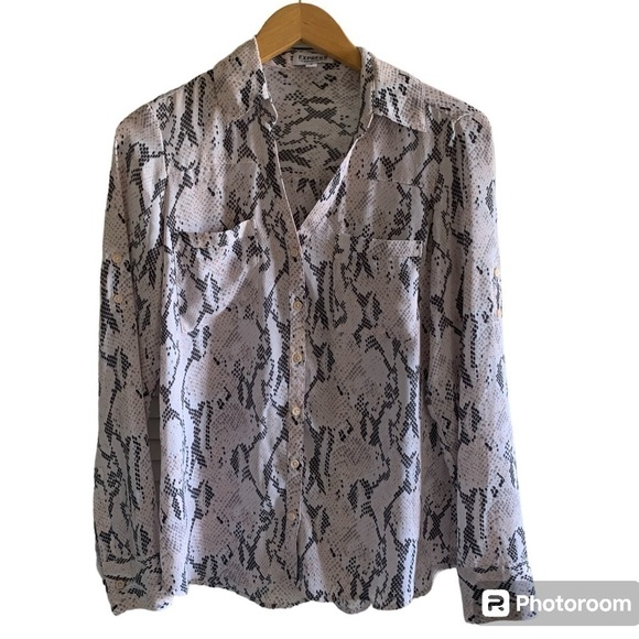 Express Tops - Express Portofino Snakeprint Long Sleeve Button Down Blouse EUC